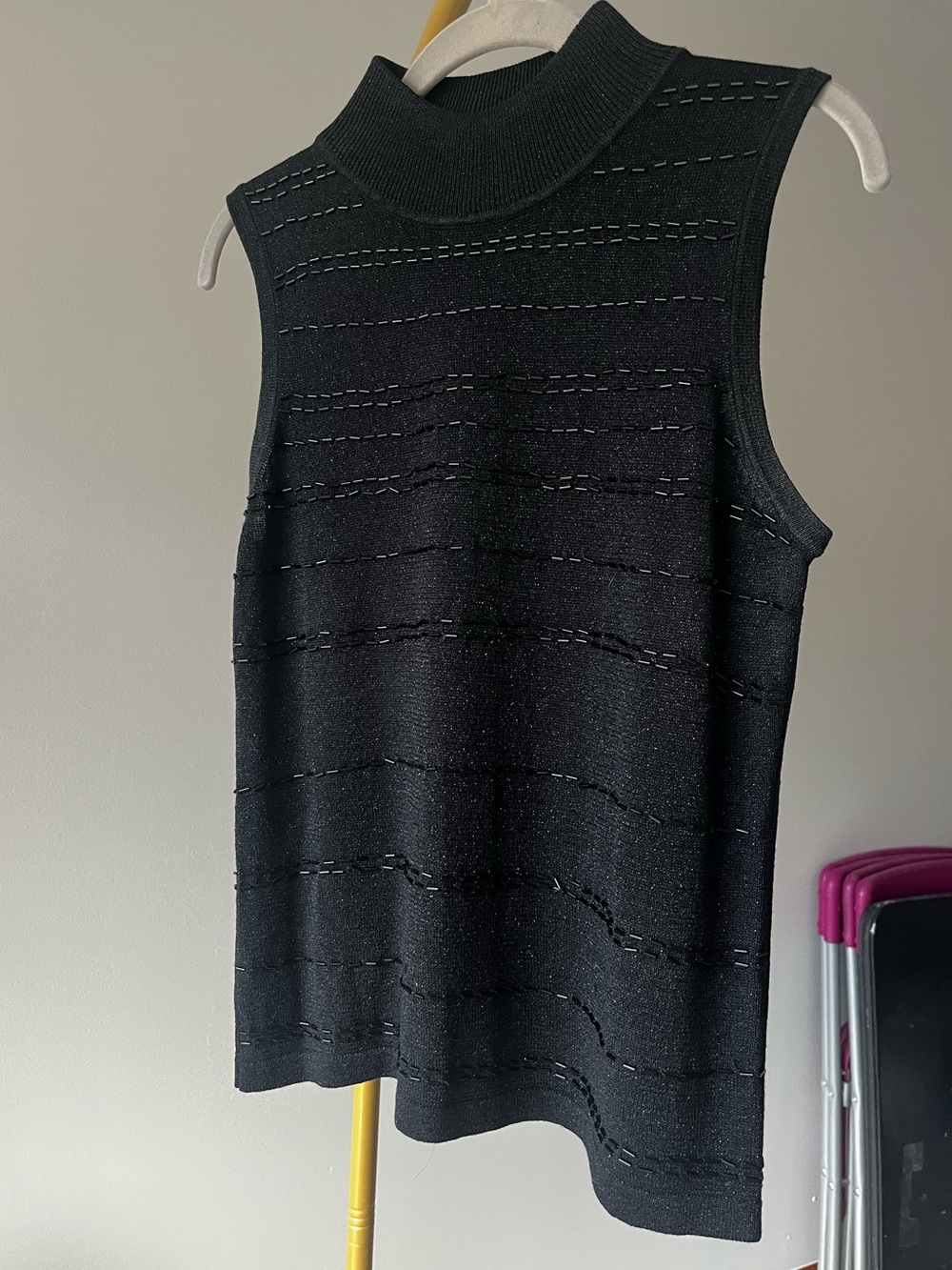 I.N. Studio Silk beaded Sleeveless Black Mock Neck Knit Top
